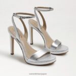 jp Sam Edelman 女性 翡翠のアンクルストラップヒール 柔らかいシルバーの革 4NFV0P385 履物