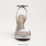 jp Sam Edelman 女性 翡翠のアンクルストラップヒール 柔らかいシルバーの革 4NFV0P385 履物 - Image 3