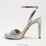 jp Sam Edelman 女性 翡翠のアンクルストラップヒール 柔らかいシルバーの革 4NFV0P385 履物 - Image 4
