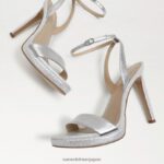 jp Sam Edelman 女性 翡翠のアンクルストラップヒール 柔らかいシルバーの革 4NFV0P385 履物 - Image 7
