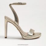jp Sam Edelman 女性 翡翠のアンクルストラップヒール 金箔革 4NFV0P386 履物 - Image 2