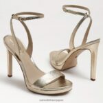 jp Sam Edelman 女性 翡翠のアンクルストラップヒール 金箔革 4NFV0P386 履物 - Image 7