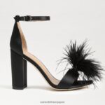 jp Sam Edelman 女性 野郎フェザーヒールサンダル 黒のサテン 4NFV0P763 履物 - Image 2