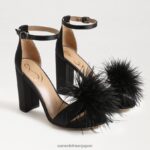 jp Sam Edelman 女性 野郎フェザーヒールサンダル 黒のサテン 4NFV0P763 履物