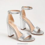 jp Sam Edelman 女性 野郎ブロックヒールサンダル シルバーレザー 4NFV0P327 履物