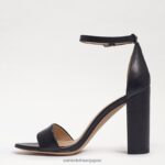 jp Sam Edelman 女性 野郎ブロックヒールサンダル 黒い革 4NFV0P325 履物 - Image 4