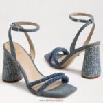 jp Sam Edelman 女性 KIA ビーズブロックヒールサンダル 洗いざらしのニューブルー 4NFV0P486 履物 - Image 7