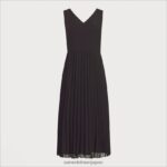 jp Sam Edelman 女性 Vネック プリーツ ミディドレス 黒 4NFV0P1099 衣服 - Image 5