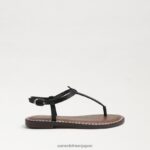 jp Sam Edelman 子供たち ジジ トング サンダル 黒い革 4NFV0P939 履物 - Image 2